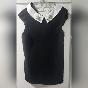Monteau Black Blouse with White Collar